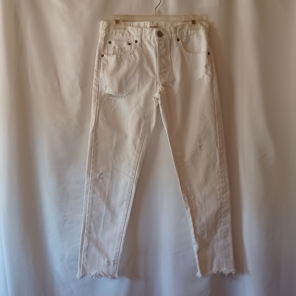 Moussy Vintage Kelly Mid-Rise Tapered Straight Ankle White Denim Jeans size 26